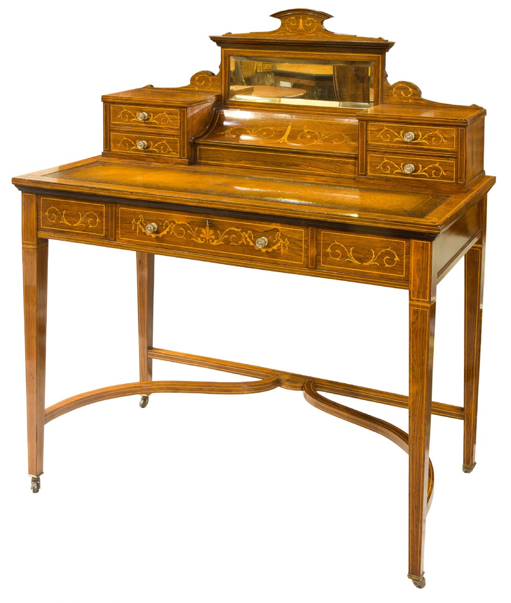 19thc Sheraton Revival inlaid writing table View III