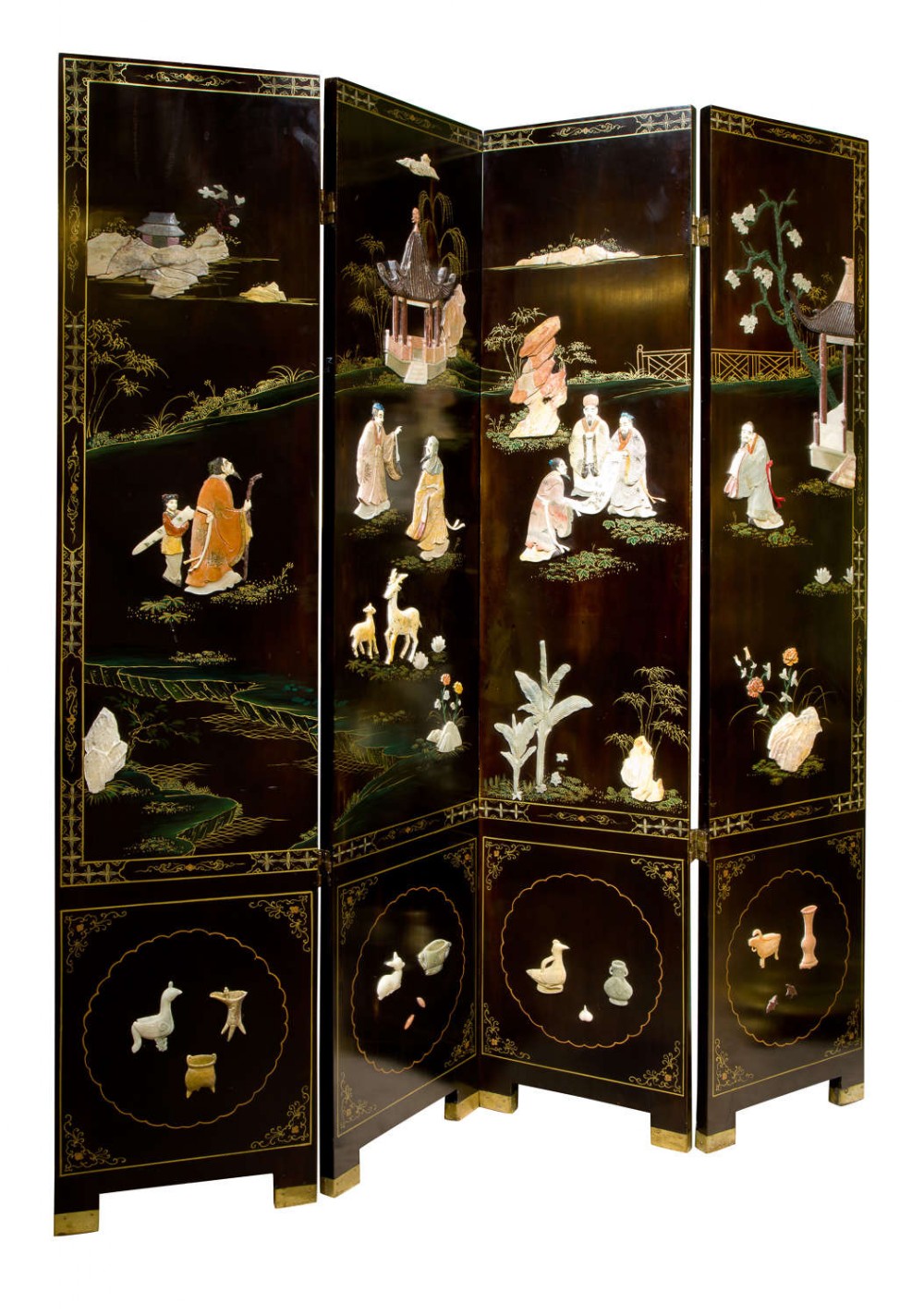 20thc Chinese Lacquered Screen