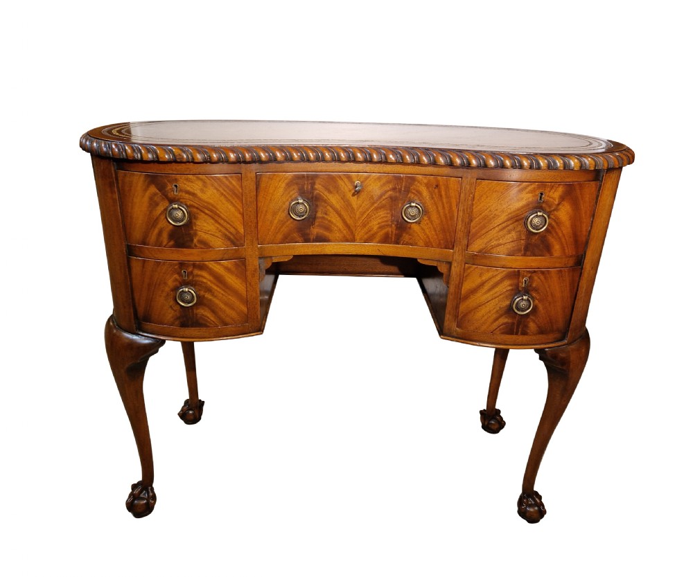Mahogany and Leather Top Kidney Shaped Desk