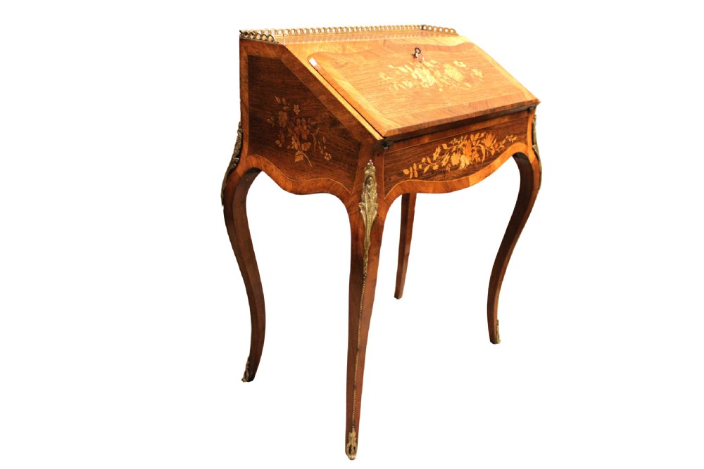 French Ormolu Mounted Marquetry and Rosewood Ladies Bureau View V