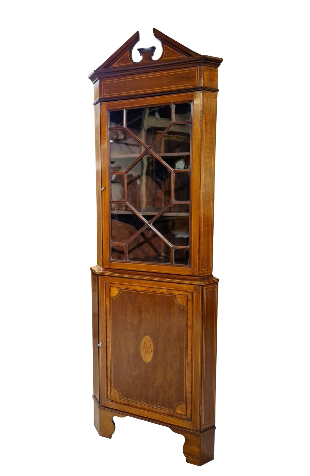 Edwardian Inlaid Full Height Corner Cabinet