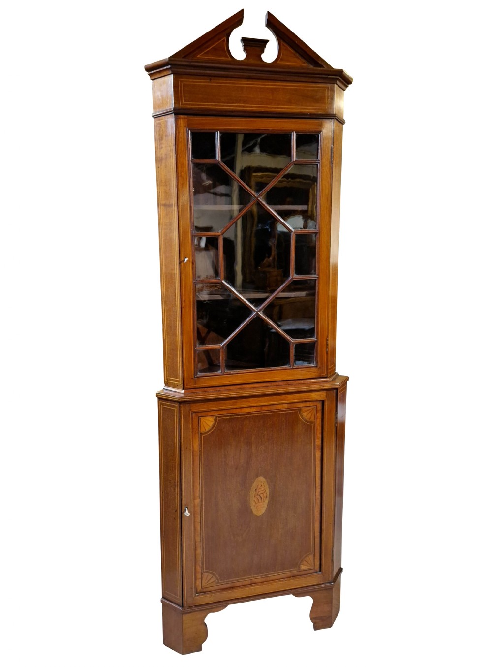 Edwardian Inlaid Full Height Corner Cabinet View II