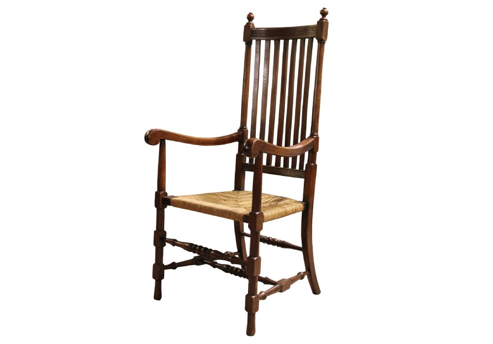 Pair of Oak Arts & Crafts High Slat Back Carver Chairs View IV