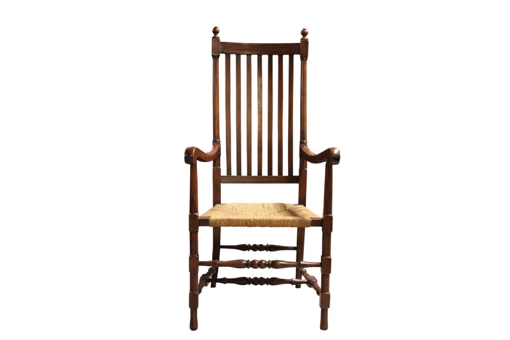 Pair of Oak Arts & Crafts High Slat Back Carver Chairs View II