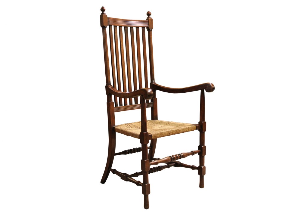 Pair of Oak Arts & Crafts High Slat Back Carver Chairs View III
