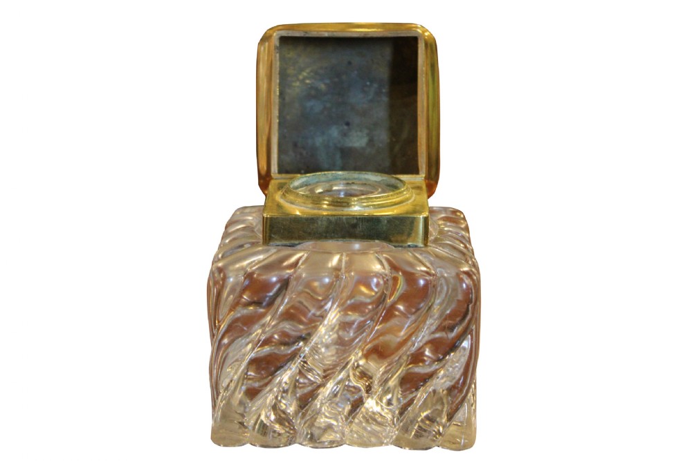 Large Pressed Glass Inkwell View II