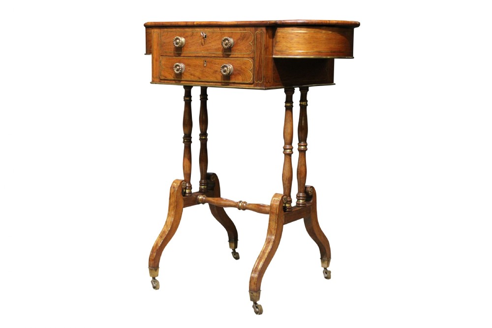 Regency Rosewood & Brass Inlaid Work Table View II