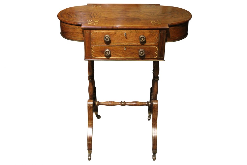Regency Rosewood & Brass Inlaid Work Table View V