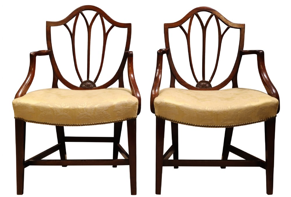 Pair George III Mahogany Open Armchairs
