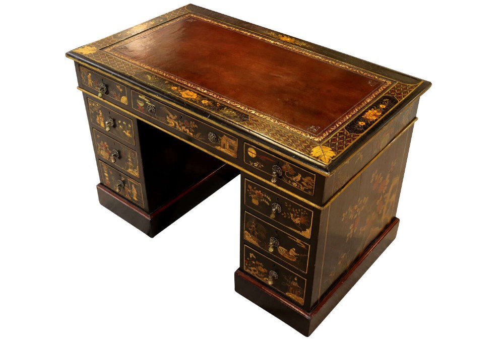 Victorian Chinoiserie Style Twin Pedestal Desk – Circa 1880