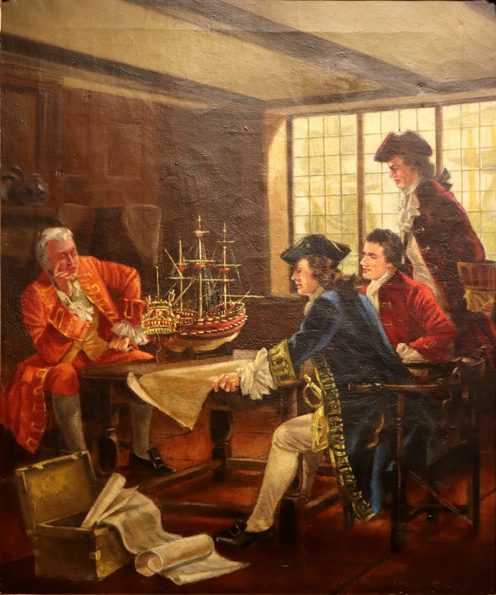 “Naval Consultation” — Oil on Canvas by Leonard D. Gard (British, fl. 1920–1940)