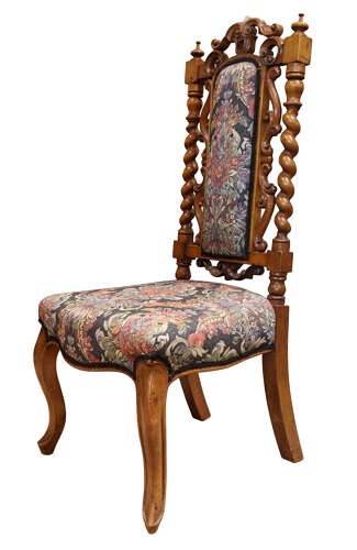 Victorian Carved Walnut Nursing Chair with Tapestry Upholstery, Circa 1870 View II