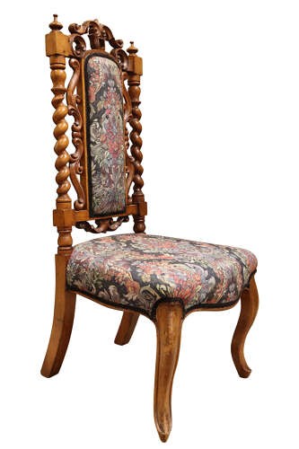 Victorian Carved Walnut Nursing Chair with Tapestry Upholstery, Circa 1870 View IV