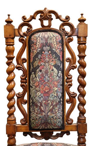 Victorian Carved Walnut Nursing Chair with Tapestry Upholstery, Circa 1870 View VI