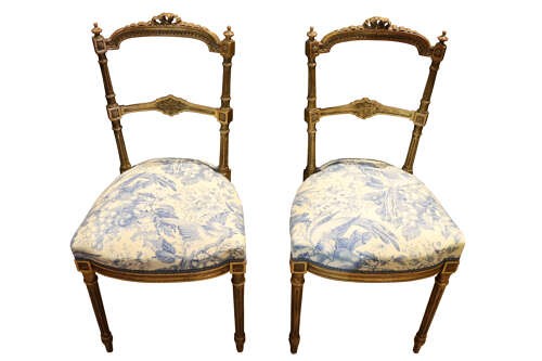 Pair of French Giltwood Salon Chairs in the Louis XVI Style, Early 20th Century View IV