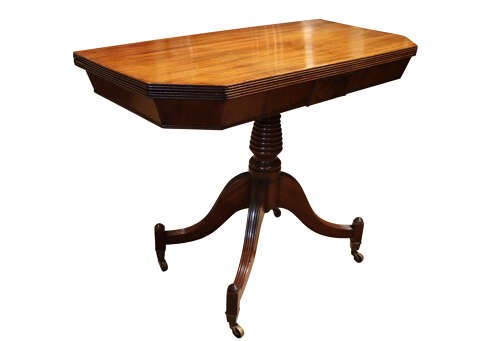 Regency Mahogany Fold-Over Tea Table on Elegant Swept Sabre Supports View II