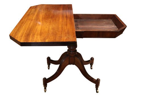 Regency Mahogany Fold-Over Tea Table on Elegant Swept Sabre Supports View III
