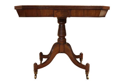 Regency Mahogany Fold-Over Tea Table on Elegant Swept Sabre Supports View V