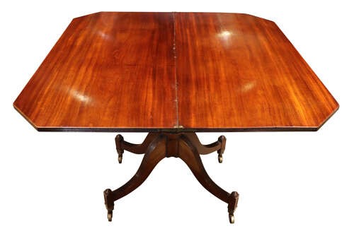 Regency Mahogany Fold-Over Tea Table on Elegant Swept Sabre Supports View VI