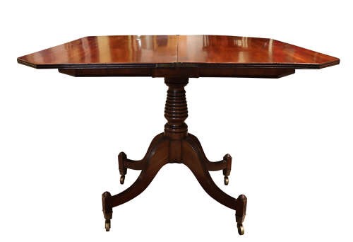 Regency Mahogany Fold-Over Tea Table on Elegant Swept Sabre Supports View VII