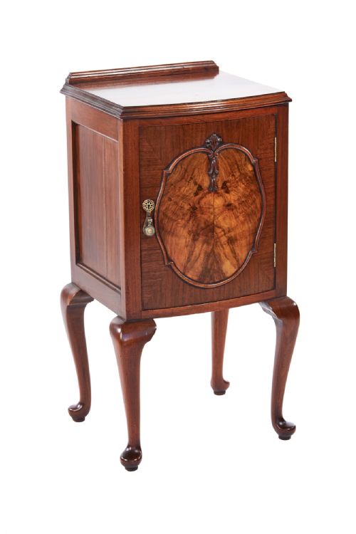 WALNUT BOWFRONT SINGLE DOOR BEDSIDE CUPBOARD CIRCA 1930S