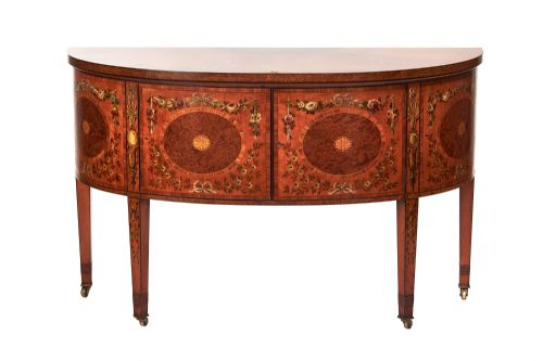 FINE SATINWOOD INLAID PAINTED 2 DOOR COMMODE BY MAPLE CO