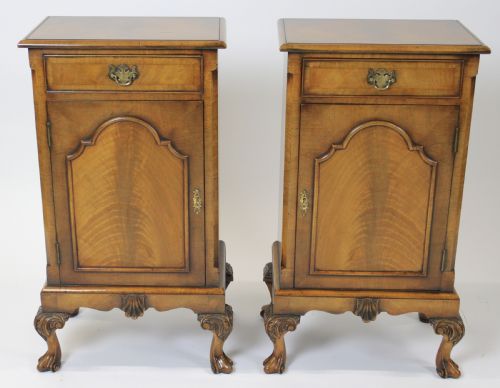 PAIR WALNUT QUEEN ANNE STYLE BEDSIDE CUPBOARDS CIRCA 1930S
