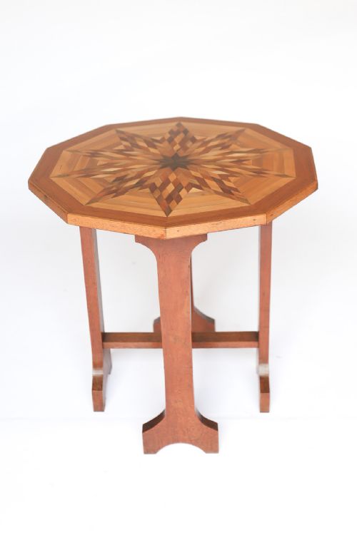 Decagon Shape Specimen wood  inlaid Lamp Table By Lebus