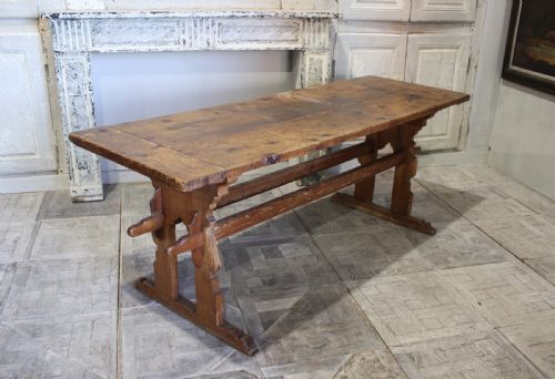 19TH CENTURY SPRUCE TRESTLE TABLE - ADDITIONAL PHOTO 1