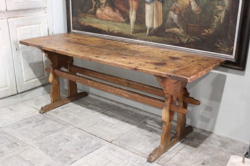19TH CENTURY SPRUCE TRESTLE TABLE - ADDITIONAL PHOTO 4
