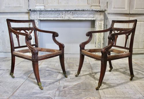 pair of regency gothic library chairs - CATEGORY: ANTIQUE CHAIRS - DATED REGENCY