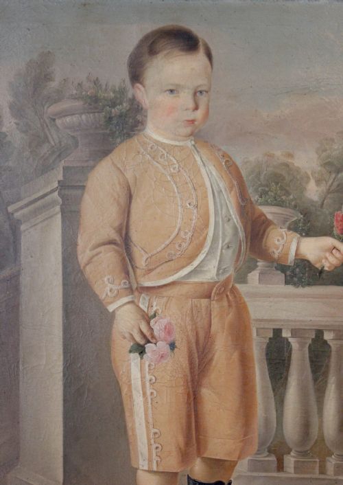 EARLY 19TH CENTURY PAINTING OF A NOBEL BOY HOLDING FLOWERS - ADDITIONAL PHOTO 1