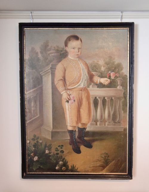 EARLY 19TH CENTURY PAINTING OF A NOBEL BOY HOLDING FLOWERS - ADDITIONAL PHOTO 2