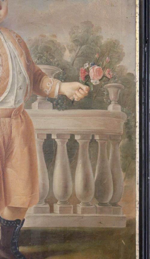EARLY 19TH CENTURY PAINTING OF A NOBEL BOY HOLDING FLOWERS - ADDITIONAL PHOTO 3