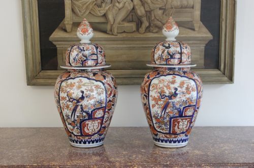 pair of 19th century imari palette vases - CATEGORY: ANTIQUE VASES - DATED 19TH CENTURY