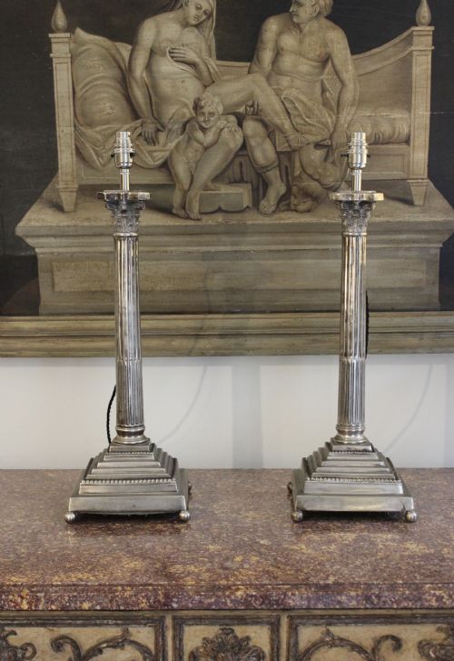 PAIR OF LATE VICTORIAN SILVER PLATED LAMPS - ADDITIONAL PHOTO 1