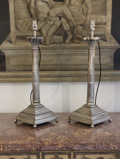 PAIR OF LATE VICTORIAN SILVER PLATED LAMPS - ADDITIONAL PHOTO 2