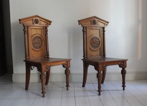 Pair of 19th Century English Oak Hall Chairs
