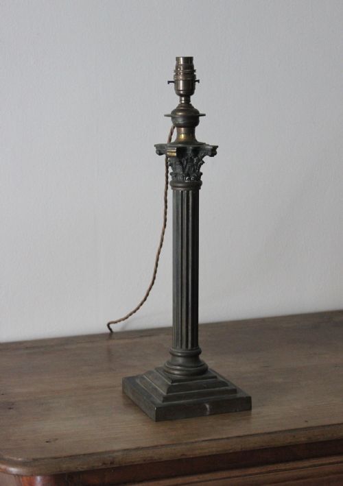 19th Century Patinated Brass Corinthian Lamp
