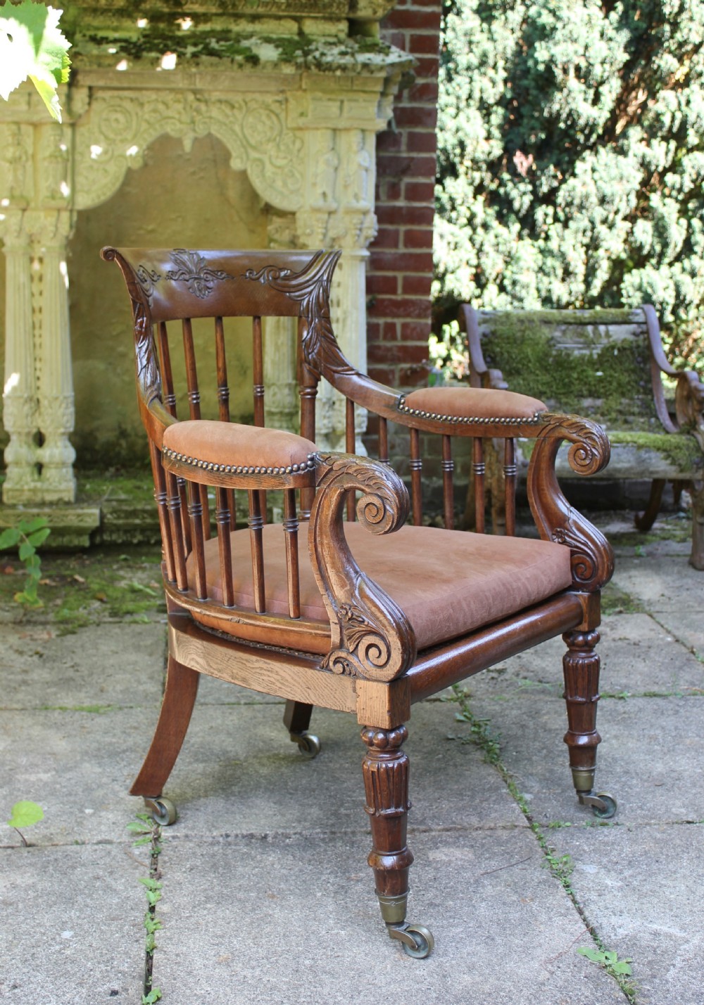 English Regency oak bergere armchair