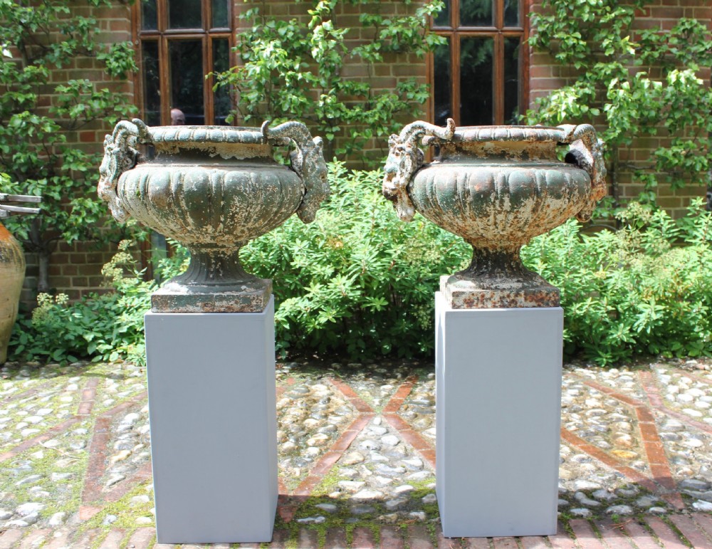 Pair of 19th century cast iron urns View II