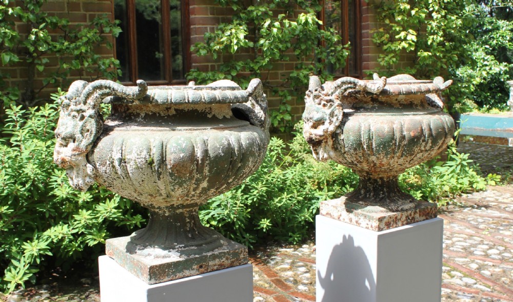 Pair of 19th century cast iron urns View III