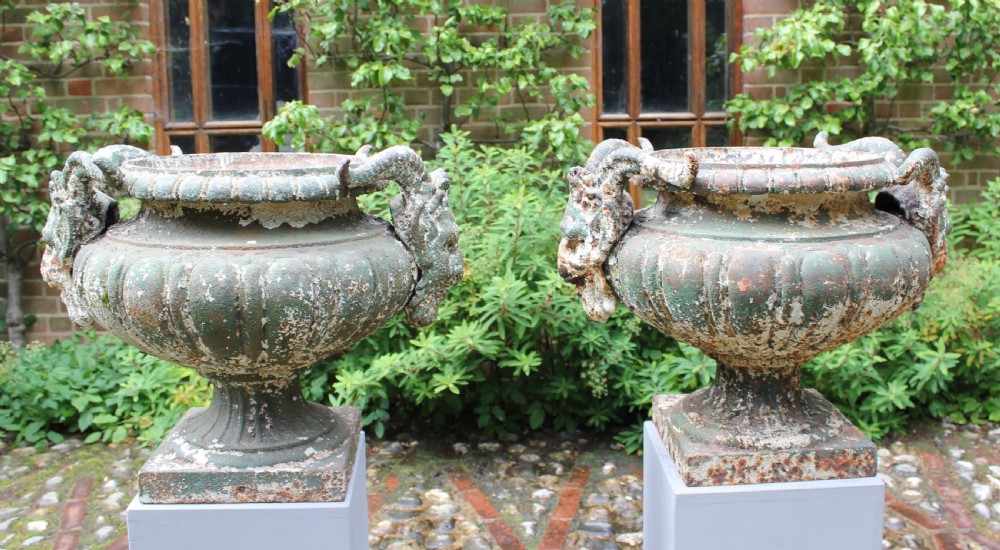 Pair of 19th century cast iron urns View V