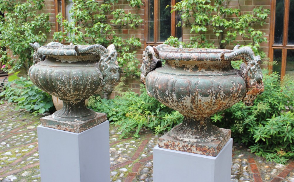 Pair of 19th century cast iron urns View VI