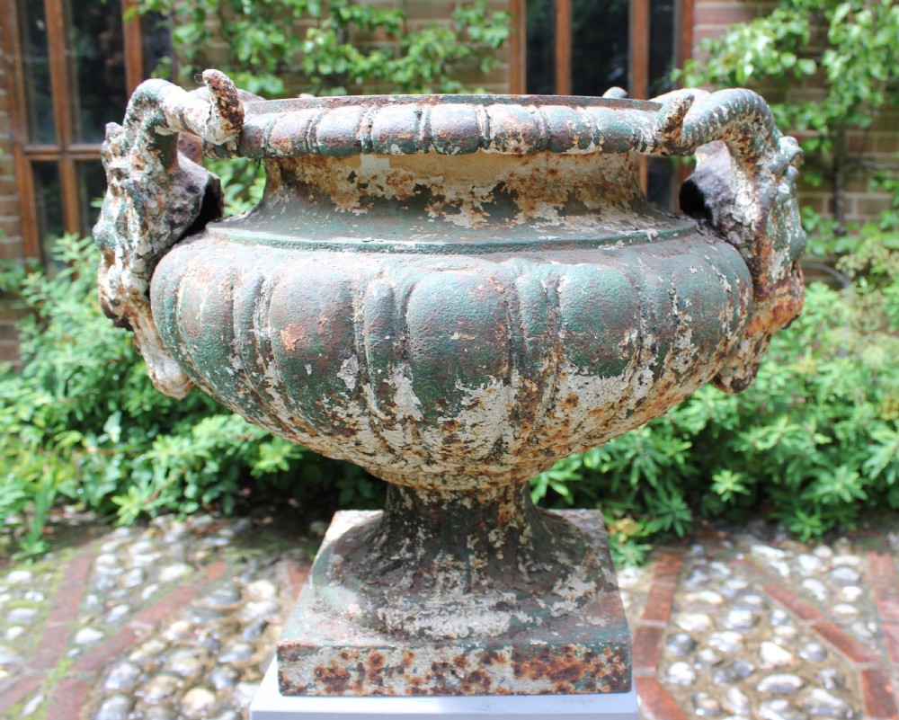 Pair of 19th century cast iron urns View X