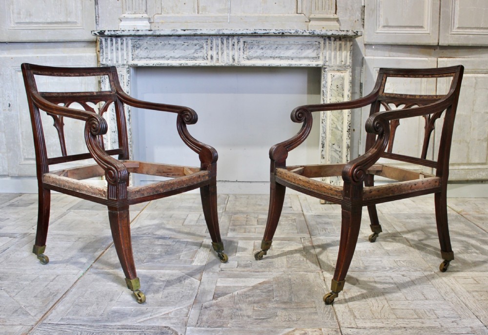 Pair of Regency gothic library chairs