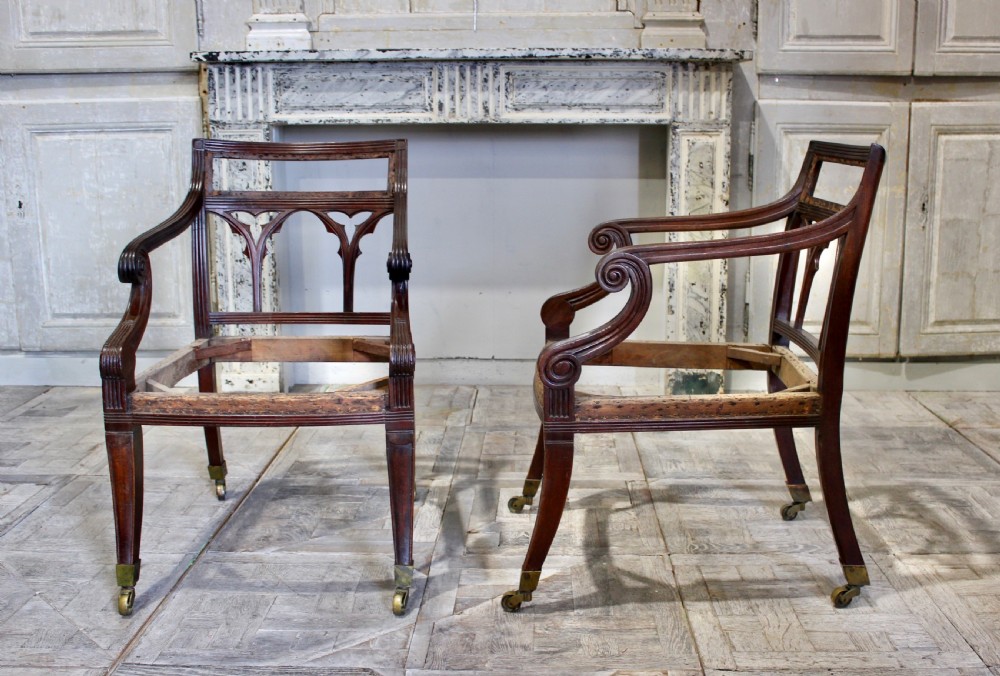 Pair of Regency gothic library chairs View II