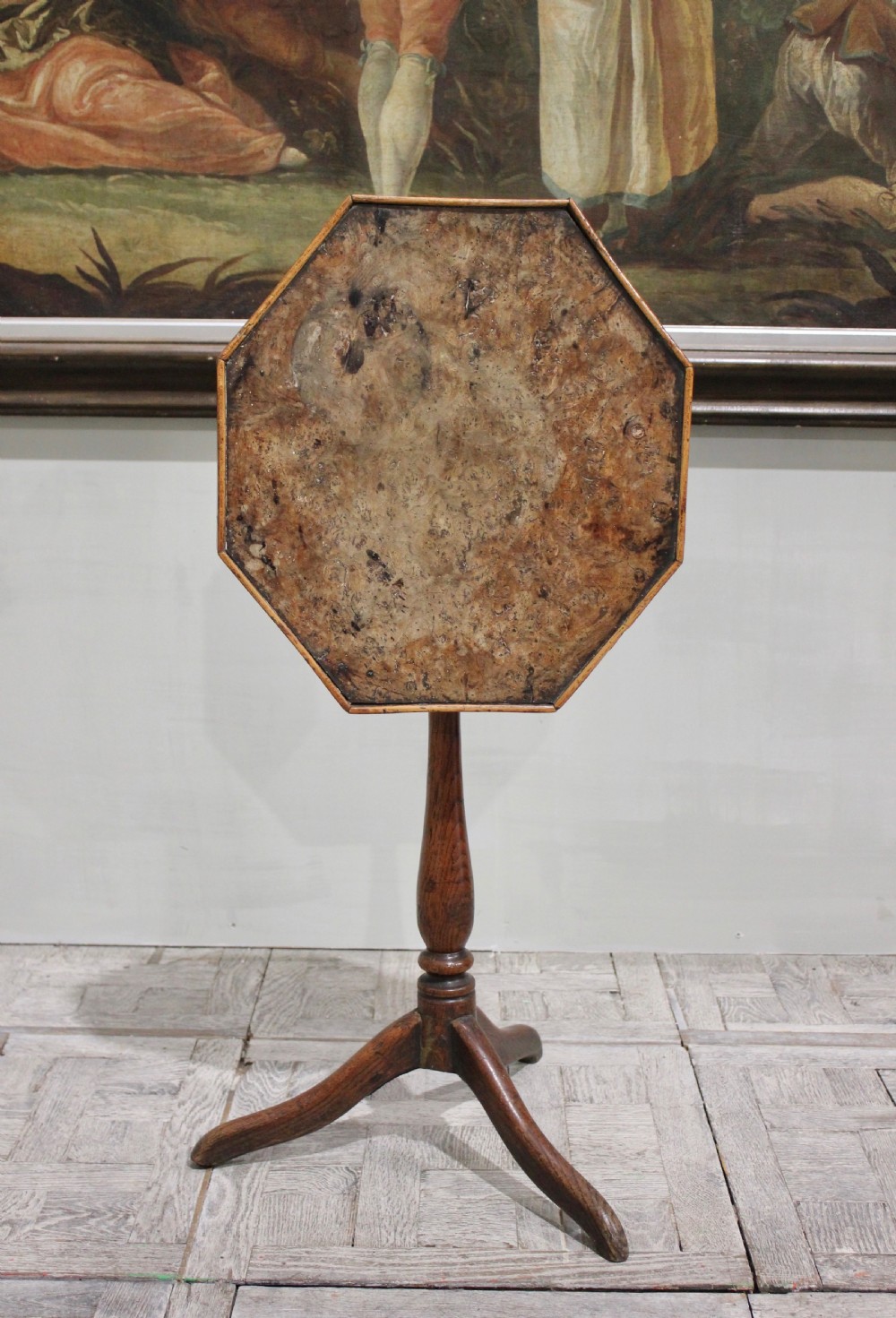 18th century Welsh burr oak and oak tripod table View VII
