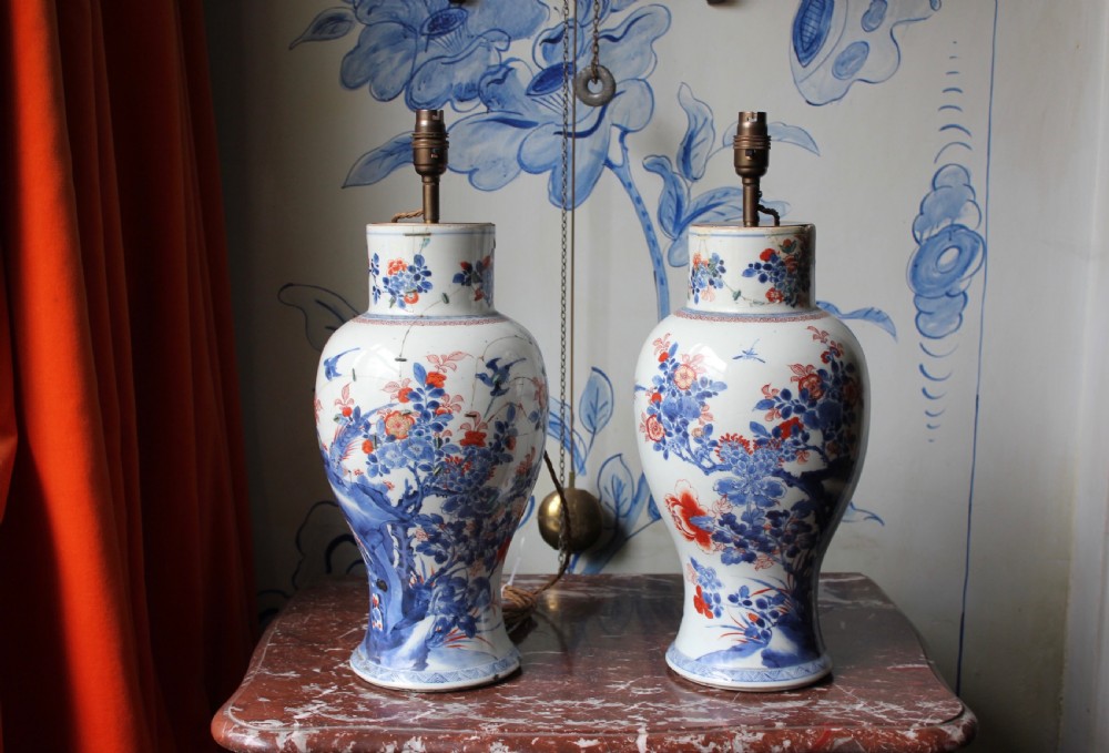 Pair of 18th century Chinese Imari vase lamps