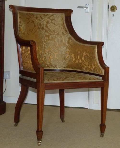 An Edwardian Inlaid Mahogany Drawing Room Chair.